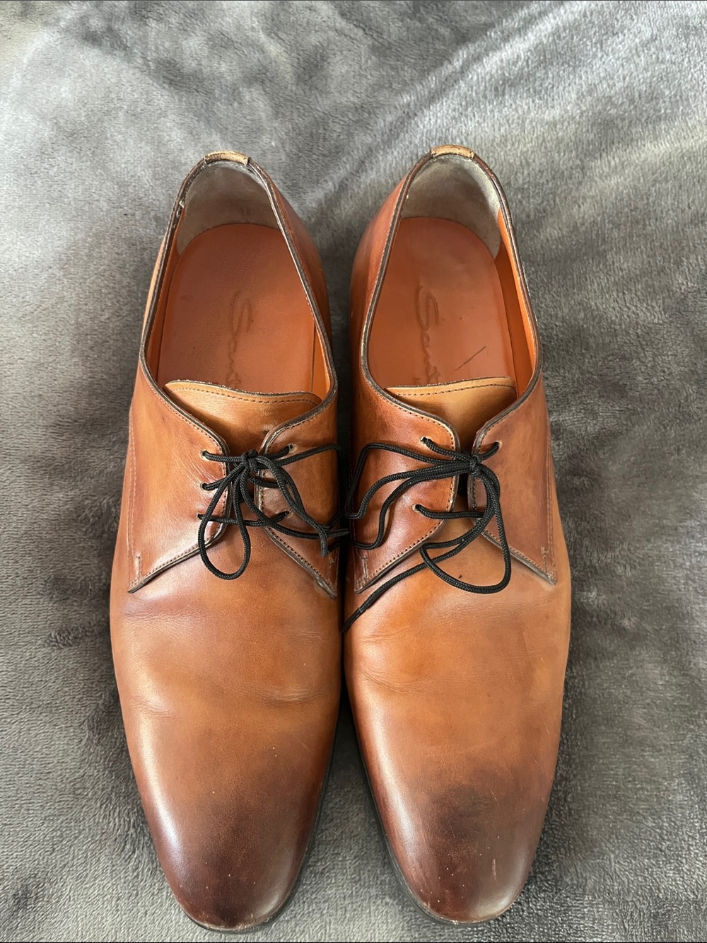 Santoni Tan-Brown Leather Derby Shoes